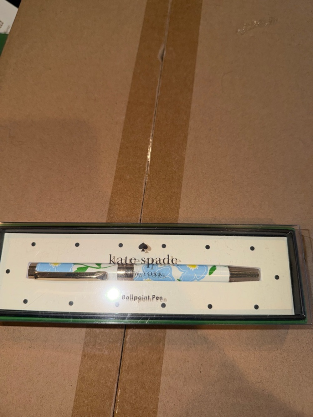 kate spade Blue and White Floral Ballpoint Pen with Gold Accents